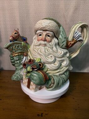 Fitz and Floyd Green and Cream Santa Ceramic Pitcher